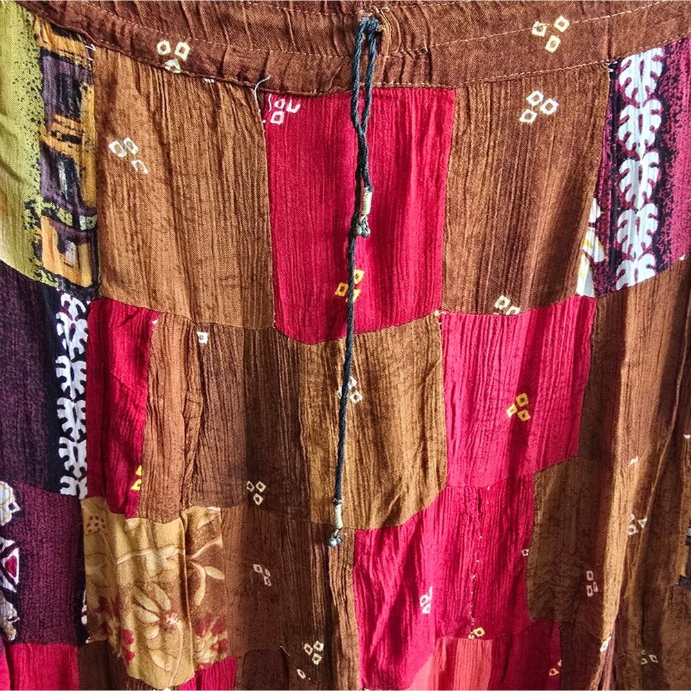 Boho Chic Patchwork Cottage Style Brown And Pink Maxi Skirt - Picture 4 of 12